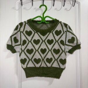 SHEIN Heart Print Cropped Sweater